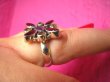 apel1140 DUŻY piękny Pierścień wysadzany naturalnymi kamieniami GRANATY Ametyst OLIWIN r.11/ r.12 Srebro 925 Mały rozmiar  - 7