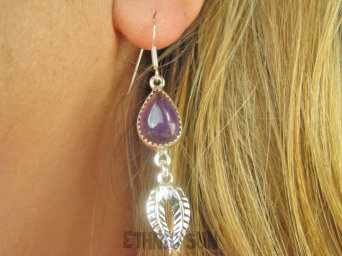 bke1200 Długie 6 cm Egzotyczne Kolczyki Fioletowy Ametyst Indian Nawaho Orle Pióro Srebro 925 