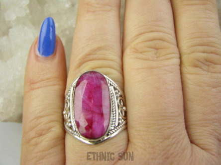 bpee4436 Delikatny AŻUROWY Pierścień Pierścionek Rubin Indyjski - kamień Miłości Rubiny r.17 ażurowa obrączka Srebro 925