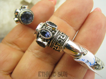 bb3922 LUKSUSOWA PIĘKNOŚĆ !!! DUŻA 28g !! Orientalna Otwarta Bransoleta Bransoletka Bangla szlifowany RZADKI INDYGOLIT Srebro 925 #