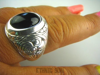 bpe3333 Męski lub Damski Sygnet Pierścień z Onyksem ONYKS regeneruje SERCE, EGZEMY, PAMIĘĆ  r.22 Srebro 925 #