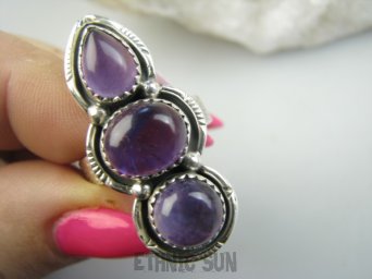 bpe9543 Orientalna Piękność Długi 3.8 cm cudownie zdobiony Pierścień Pierścionek Fioletowy Ametyst Ametysty r.20 Srebro 925 #