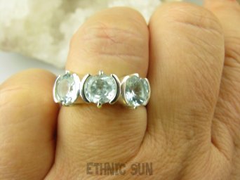 bpee3974 Elegancki Piękny Lśniący Pierścień Pierścionek Obrączka RZADKI KAMIEŃ Błękitne Blue Topazy - kamienie młodości r.21 SREBRO 925 #