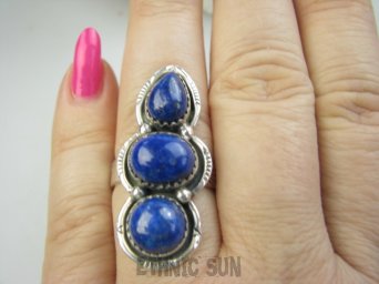 bpe9521 Orientalna Piękność Długi 3.7 cm cudownie zdobiony Pierścień Królewski Lapis Lazuli - strażnik prawdy i mądrości r.21 Srebro 925 #