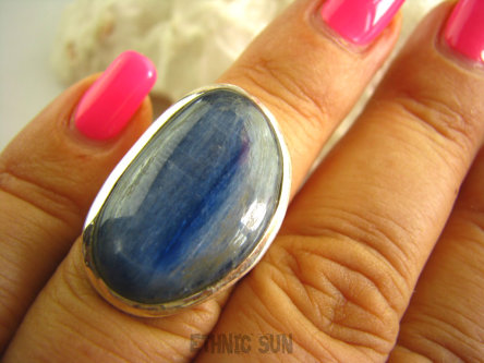 bpe3007 Intrygujący RZADKI niebieski Kianit (KYANIT, dysten Cyjanit) - ISKRZĄCY KAMIEŃ ODNOWY otwiera Czakry Klasyczny Pierścień Niebiesko - Srebrny r.13 Srebro 925 #