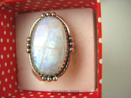 bpe6813 Orientalny Pierścień Wielobarwny KAMIEŃ KSIĘŻYCOWY r.18 zdobione srebro Srebro 925 #