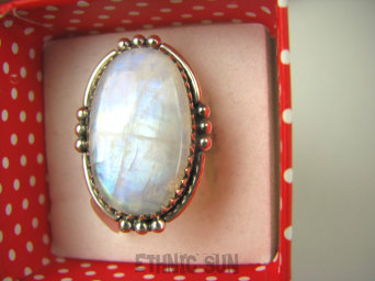 bpe6813 Orientalny Pierścień Wielobarwny KAMIEŃ KSIĘŻYCOWY r.18 zdobione srebro Srebro 925 #