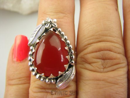 bpe9098 Czarodziejsko Piękny Orientalny Pierścień Pierścionek czerwony Onyks MAŁY ROZMIAR r.12 Srebro 925 #