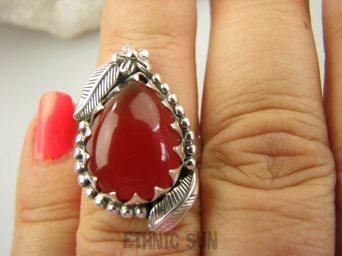 bpe9098 Czarodziejsko Piękny Orientalny Pierścień Pierścionek czerwony Onyks MAŁY ROZMIAR r.12 Srebro 925 #
