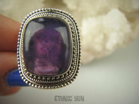 bpe7016 BIŻUTERIA ORIENTALNA !!! Egzotyczny Pierścień Ametyst - kamień mądrości r.17 Srebro 925 #