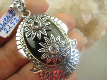 bwee2252 Zabójczo Piękny Marokański SKARB Niesamowity Duży 5.8 cm 21 gramów Wisior czarny ONYKS Kryształ Górski Maroko Srebro 925 #