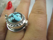 bpe4914 PRZEPIĘKNY UNIKAT NA SZCZĘŚCIE !!! SEKRETNIK Otwierany Pierścień na Zdjęcia lub Marzenia oraz Truciznę Turkus Turkusy r.20 Srebro 925 # - 2