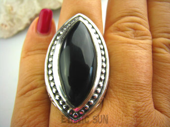 bpe3371 Niezwykły OLBRZYM MASYWNY 23 GRAMY !!!! Pierścień naturalny CZARNY ONYKS SERCE, EGZEMY,PAMIĘĆ r.21 Srebro 925 #