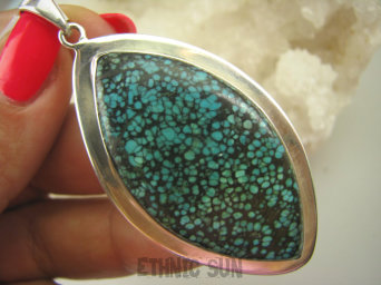 bwe3144   DUŻA ROZETA CUDNA 7cm  Klasyczny Piękny Okaz Wisior naturalny TURKUS opiekun ciała i duszy Turkusy Srebro 925 #