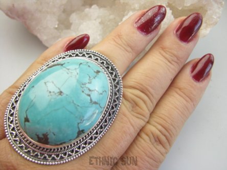 bpe9633 PRZEPIĘKNY !!! OLBRZYM  32G OKAZ Regulowany Pierścień Pierścionek naturalny TURKUS, Turkusy  r.17, r.18, r.19 egzotyczne Srebro 925 #