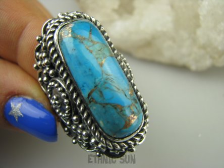 bpe6607 CUDO Kolos NASZ PROJEKT wzór !!! Duży Masywny 30 G !!! PIERŚCIEŃ Turkusowy TURKUS MIEDZIANY MIEDZIOWY r.18 Srebro 925 #