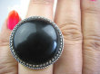 bpe4658 ONYKS W ORANŻERII !!!! Niezwykła obrączka Masywny 15 gramów !!! Pierścień Naturalny czarny ONYKS SERCE, EGZEMY,PAMIĘĆ r.15 Srebro 925 # - 3