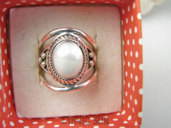 bpee4471 Finezyjny Ażurowy Pierścień Pierścionek podwójna obrączka naturalna Hodowlana Perła Perły r.14 Srebro 925 #