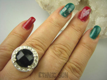 bpee3585 CUDOWNY LUX Wysoki Pierścień szlifowany Czarny Onyks - kamień zadaniowy r.15 Srebro 925 #