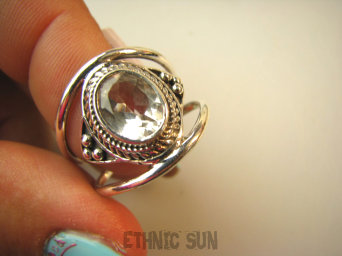 bpee4501 Finezyjny Ażurowy Pierścień Pierścionek podwójna obrączka Kryształ Górski r.14 Srebro 925 #