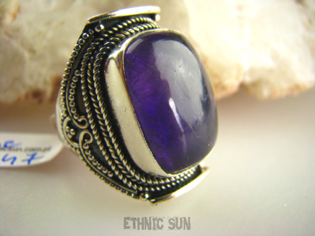 bpe3047 BIŻUTERIA ORIENTALNA !!! Egzotyczny Pierścień Ametyst - kamień mądrości r.16 Srebro 925 #