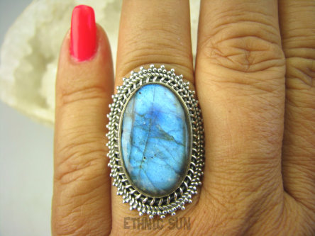 bpe8182 Piękny Orientalny Pierścień Labradoryt Spektrolit - kamień Zorzy Polarnej r.17 egzotyczne Srebro 925 #
