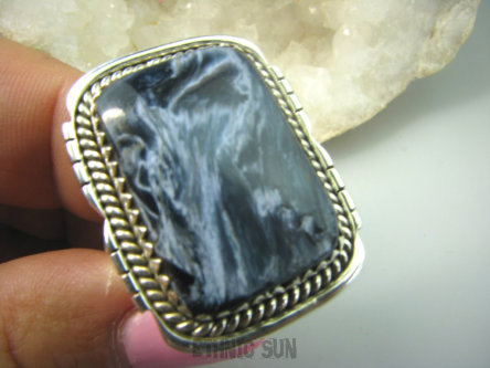 bpe6157 Bardzo się iskrzący Pierścień cudny KAMIEŃ BURZY Pietersyt z Namibii  - RZADKOŚĆ r.19 Srebro 925 #