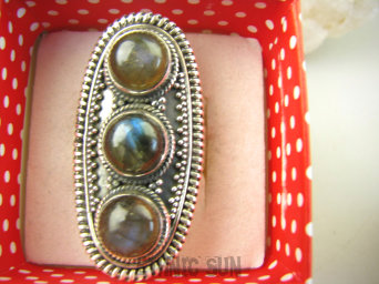 bpe8886 DUŻY DŁUGI 3.8 cm ! Pierścień Pierścionek LABRADORYT SPEKTROLIT - kamień Zorzy Polarnej r.17 Srebro 925 #