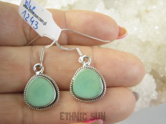 bke1243 Delikatne Lekkie Kolczyki z Turkusami naturalne TURKUSY Zielony TURKUS - opiekun ciała i duszy Srebro 925