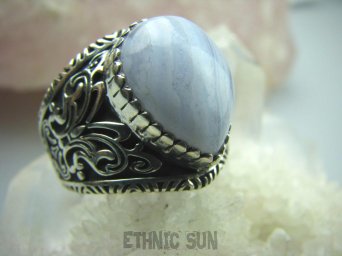 bpe5425 Motyl - symbol siły i niezależności  Pierścień AGAT BLUE LACE kamień spokoju i pozytywnego myślenia r.21/ r.22 Srebro 925 #