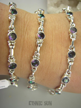 bb3188 Wielobarwna Pawia Piękność  !!! Przepiękna Delikatna Bransoleta MYSTIC TOPAZ - 7 sztuk SREBRO 925 #