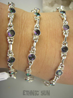 bb3188 Wielobarwna Pawia Piękność  !!! Przepiękna Delikatna Bransoleta MYSTIC TOPAZ - 7 sztuk SREBRO 925 #