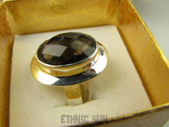 bpee4041 Delikatny Pierścień z czekoladowym Kwarcem Dymnym KWARC DYMNY r.21/r.22 lśniące Srebro 925 #