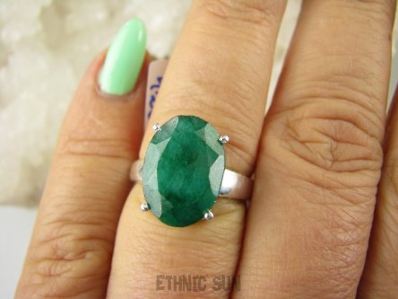 bpee4202 PIĘKNY LUX Pierścień Pierścionek OKAZ Szmaragd Indyjski Szmaragdy r.16 Srebro 925