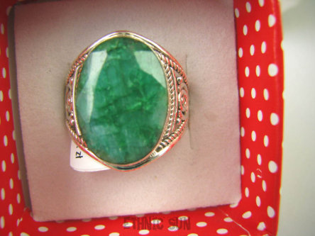 bpee3526 Ażurowy Pierścień Zielony Szmaragd Indyjski Szmaragdy R.18 ażurowa obrączka Srebro 925