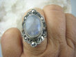 bpe5959 Kunsztowny Pierścień niebieski biały KAMIEŃ KSIĘŻYCOWY r.18 egzotyczne Srebro 925 # - 6