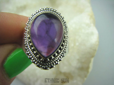 bpe5972 Śliczny Delikatny Pierścień naturalny Fioletowy Ametyst - kamień mądrości r.15 Srebro 925