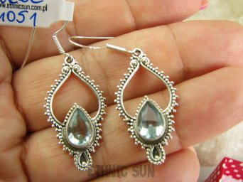 bkee1051 Śliczne niebiańskie  Długie LEKKIE Ażurowe Kolczyki Błękitny Blue Topaz - kamień młodości Srebro 925