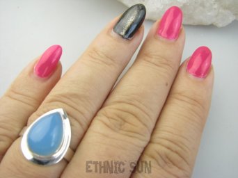 bpe9349 Niebiańska Piękność Delikatny Pierścień Pierścionek CHALCEDON czakra gardła (TARCZYCA) r.18 Srebro 925