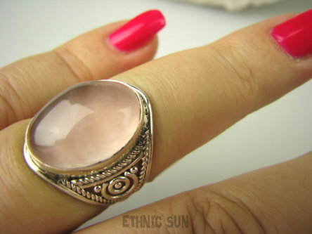 bpe6751 Delikatny Pierścień z różowym kwarcem KWARC RÓŻOWY - czakra Serca r.17 ażurowa obrączka Srebro 925