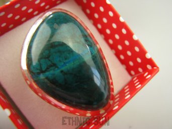 bpe7882 Klasyczny Niewiarygodnie piękny Pierścień AZURYT Z CHRYZOKOLĄ RZADKOŚĆ r.18 Srebro 925 #