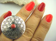 bpe4093 Duży obracający się KWIAT ŻYCIA - SILNY AMULET OCHRONNY !!!! Ażurowy Pierścień naturalny KORAL r.14 SREBRO 925 # - 9