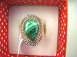 bpe8292 Delikatny Pierścionek PIERŚCIEŃ z zielonym Malachitem Malachit - pobudza kreatywność r.15 Srebro 925 - 2