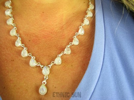 bn1473 Przepiękna Kaskada Duża Bardzo Wygodna Kolia Naszyjnik Kamień Księżycowy Srebro 925 #