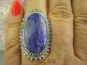 bpe4566 UNIKALNY DROGOCENNY RZADKI CZAROIT - kamień jasnowidzów ! Orientalny Owalny Pierścień z czaroitem r.15/ r.16 Srebro 925 #