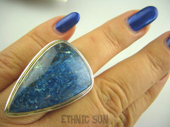 bpe3485 NOWOŚĆ Niebiańsko piękna GALAKTYKA cud natury niebieski WIELKI Pierścień naturalny AZURYT r.21/ r.22 Srebro 925 #