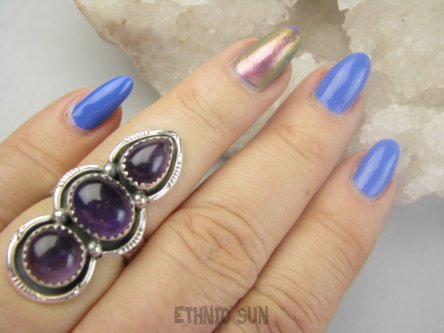 bpe9491 Orientalna Piękność Długi 3.8 cm cudownie zdobiony Pierścień Pierścionek Fioletowy Ametyst Ametysty r.16 Srebro 925 #