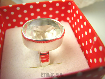 bpee3903 WSPANIAŁY KLASYCZNY OKAZ Odpromiennik zdobi leczy chroni Lśniący Pierścień Pierścionek Kryształ Górski r.19 Srebro 925 #