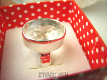 bpee3903 WSPANIAŁY KLASYCZNY OKAZ Odpromiennik zdobi leczy chroni Lśniący Pierścień Pierścionek Kryształ Górski r.19 Srebro 925 #