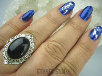 bpe5888 Śliczny Orientalny Pierścień czarny ONYKS regeneruje SERCE, EGZEMY, PAMIĘĆ r.19 Srebro 925 #